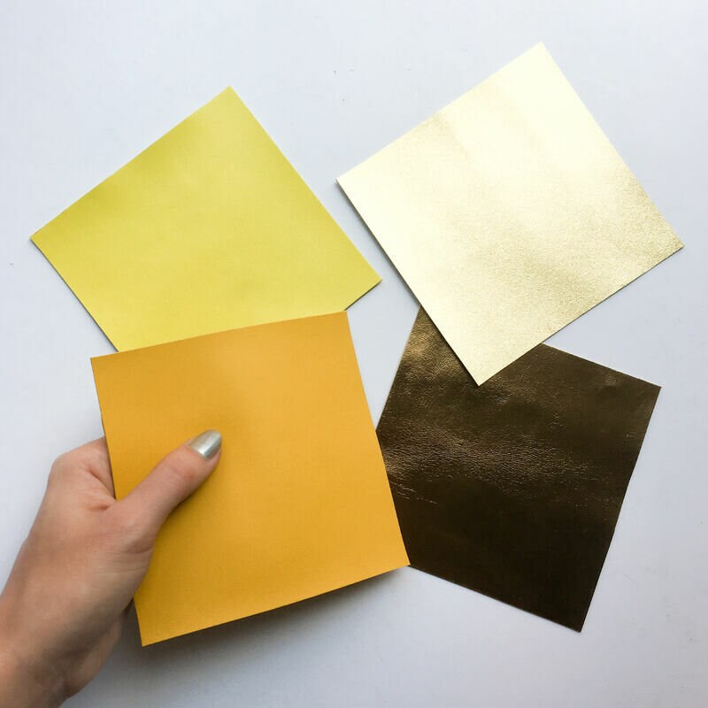 Yellow Leather Set 5x5in Four Genuine Pieces- Yellow And Gold