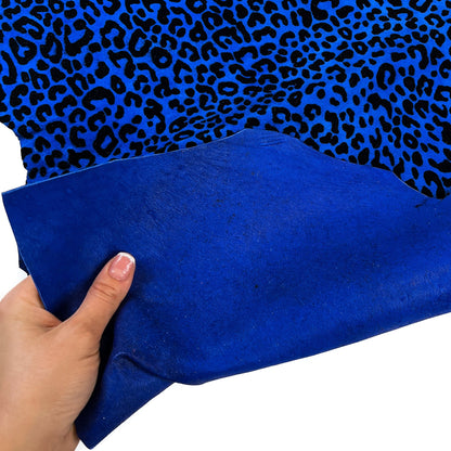 Royal Blue Black Lambskin Suede With Leopard Print 0.8-1.2mm/2-3oz