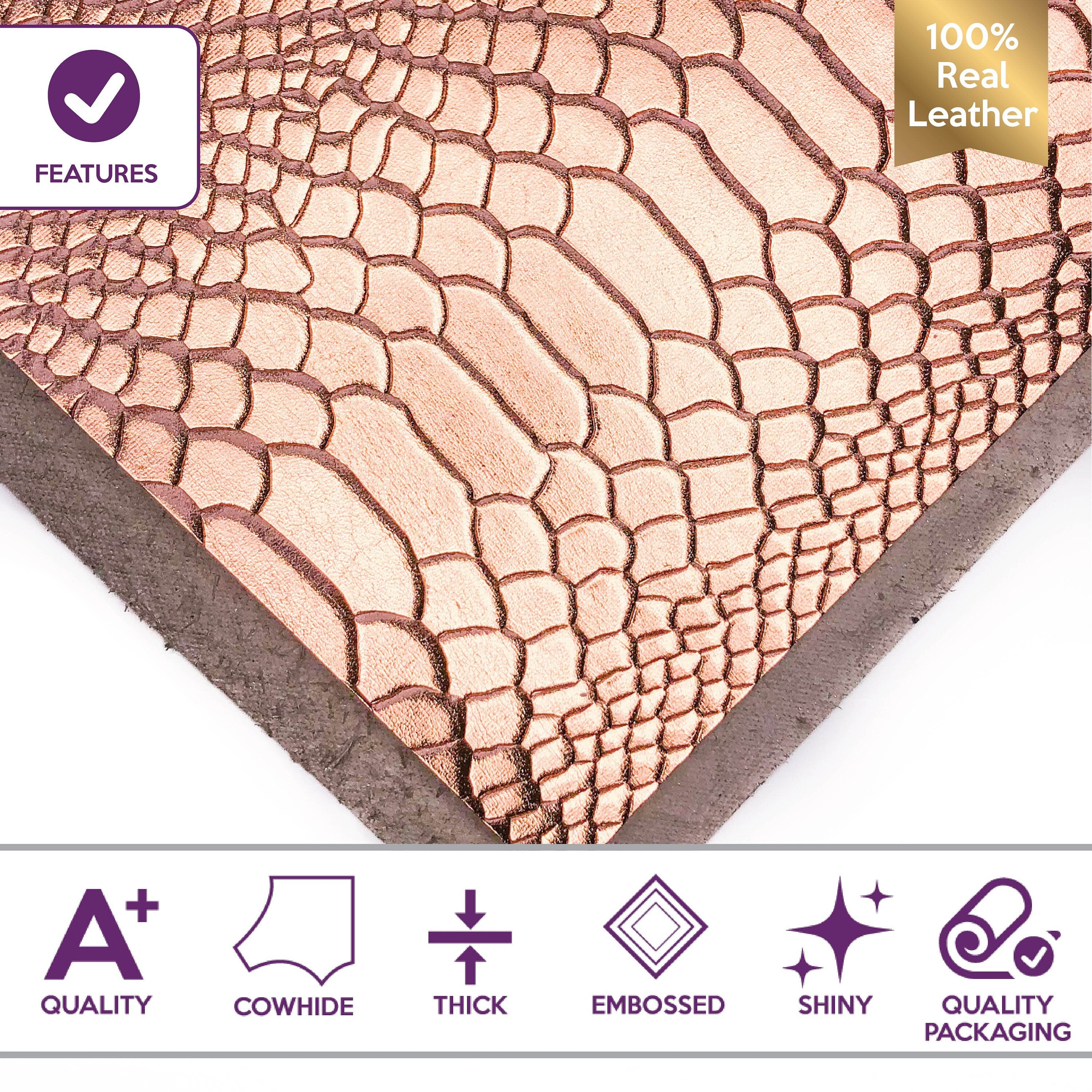 Rose Gold Calfskin Sheets With Print 1.0mm/2.5oz / ROSE GOLD PYTHON 1025