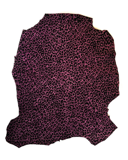 Purple Black Lambskin Suede With Leopard Print 0.8-1.2mm/2-3oz