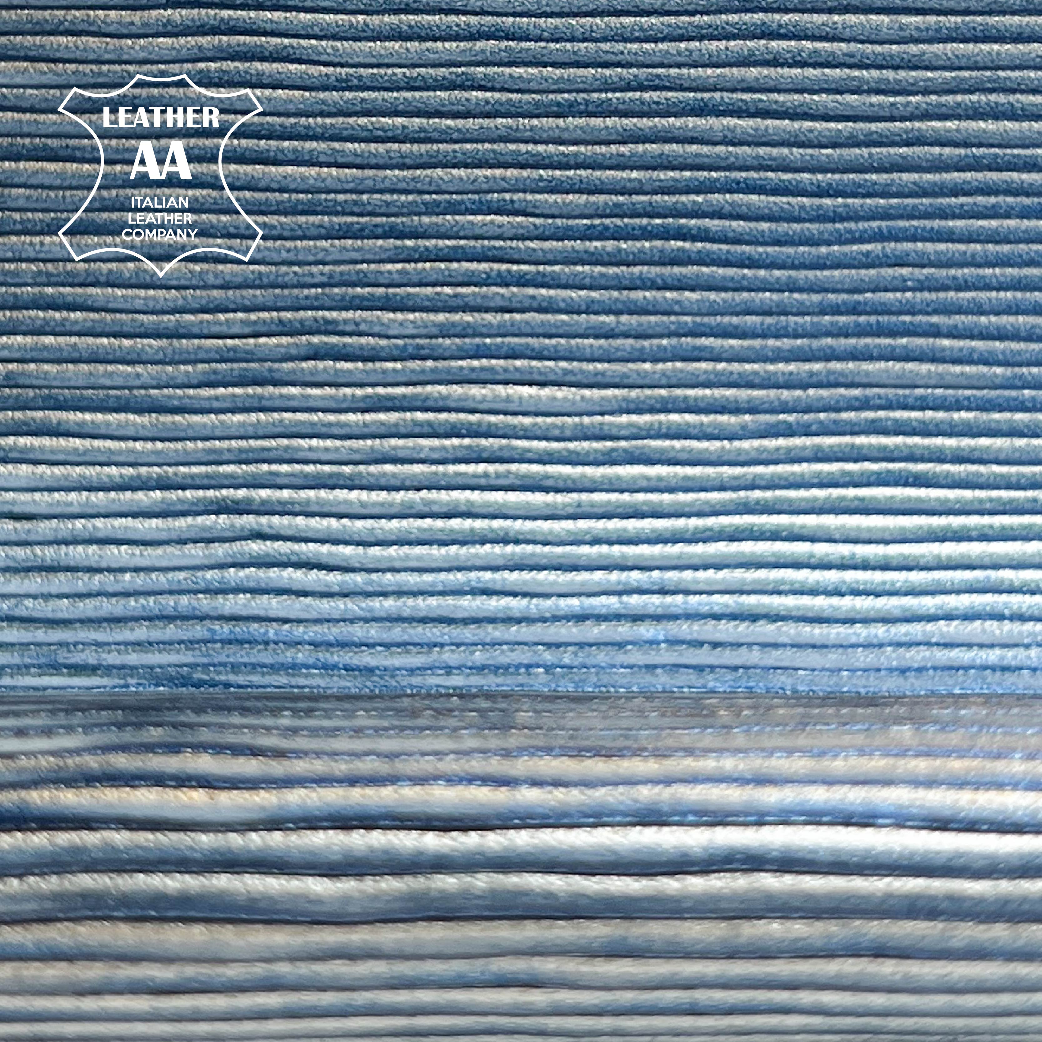 Blue Silver Metallic Line Embossed Lambskin 1.2 mm/3oz / SEA LINES 1489