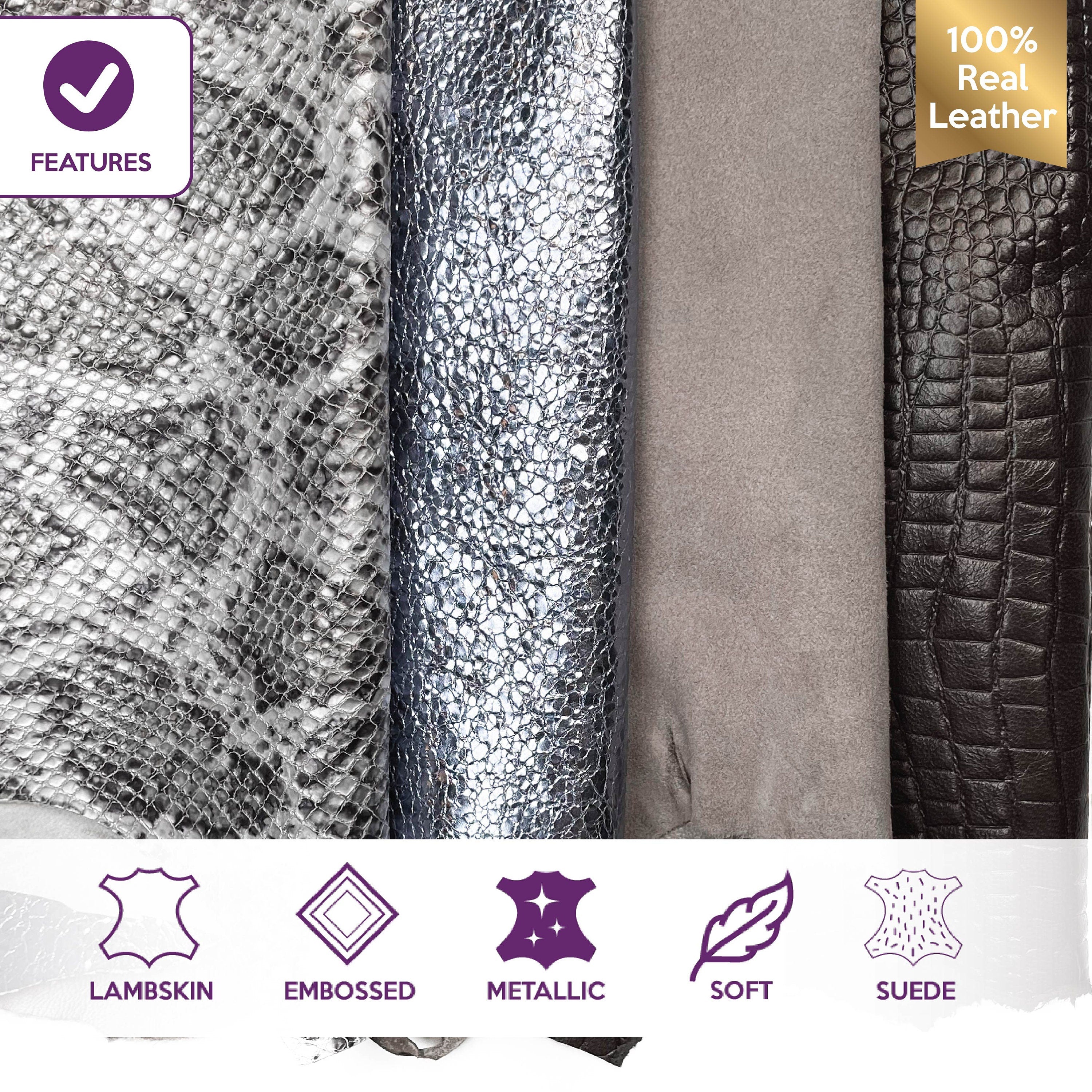 Unique Dark Gray Blue Sparkles Animal Print Silver Metallic Suede Lambskin Bundle of 4