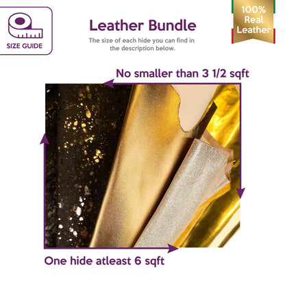 Black Metallic Gold Bronze Lambskin  Bundle of 4 Hides 0.9-1.1mm / 2.25 - 2.75oz
