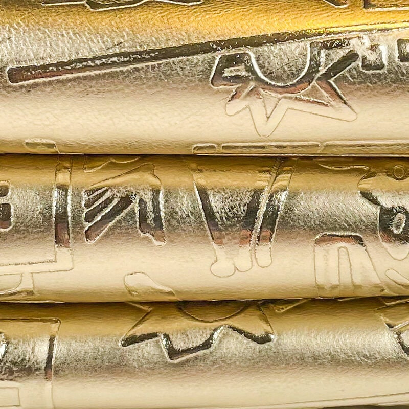 Gold Metallic Leather Hides With Egyptian Hieroglyphs 0.7mm/1.75oz / GOLDEN GALAXY 1354