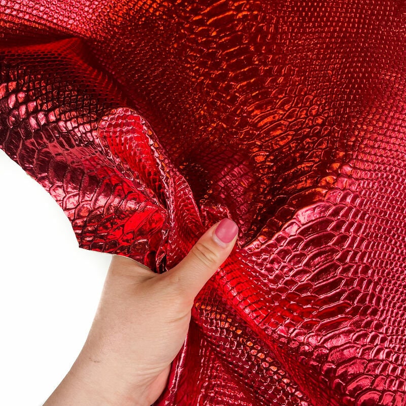 Red Metallic Lambskin Hides With Snake Print 0.7mm/1.75oz / RUBY SNAKE 1182