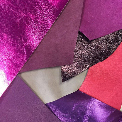 Purple Leather Scraps Genuine Pink and Violet Sheep Craft Pieces Small Remnants