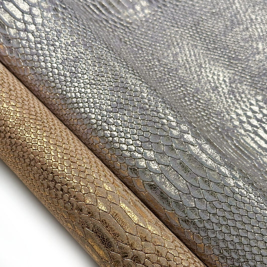 Snake Print Leather Silver/Light Gold And Gold/Bronze  Choose One Glossy Piece 1611 Thick 1.1-1.2mm/2.75-3oz