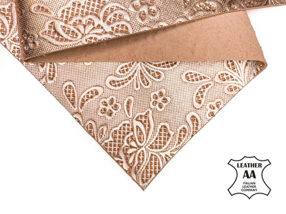 Rose Gold Lambskin Sheets With Print 0.6mm/1.5oz / ROSE GOLD FLOWERS 1011