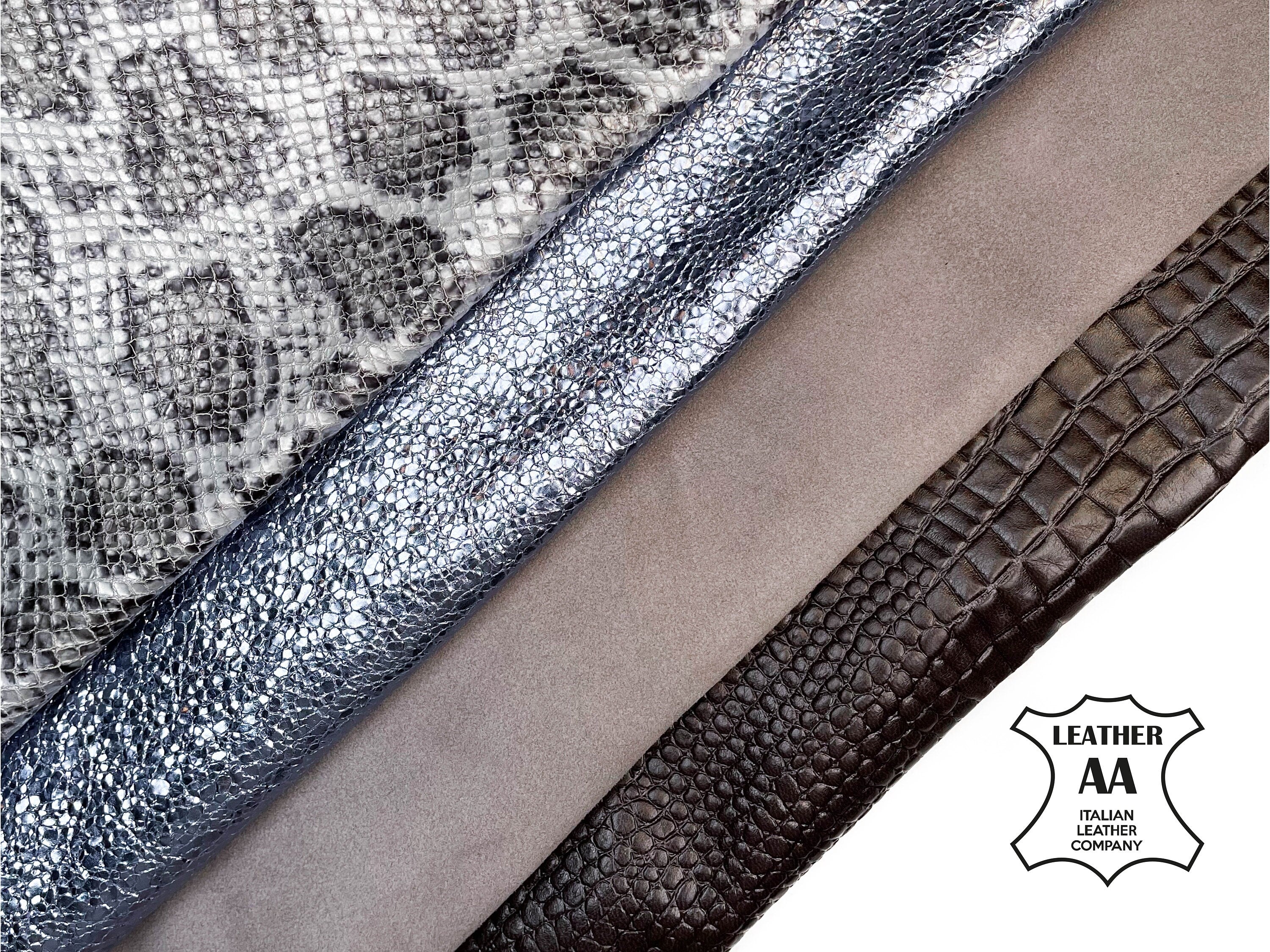 Unique Dark Gray Blue Sparkles Animal Print Silver Metallic Suede Lambskin Bundle of 4