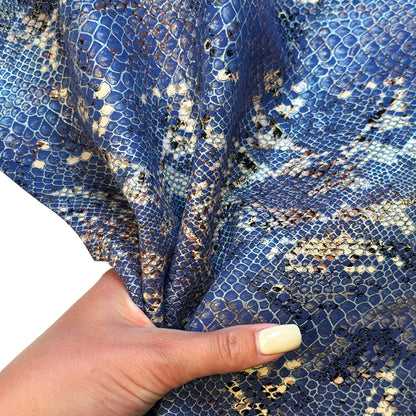 Blue Snake Print Metallic Lambskin Leather 1.75oz Hide 1633