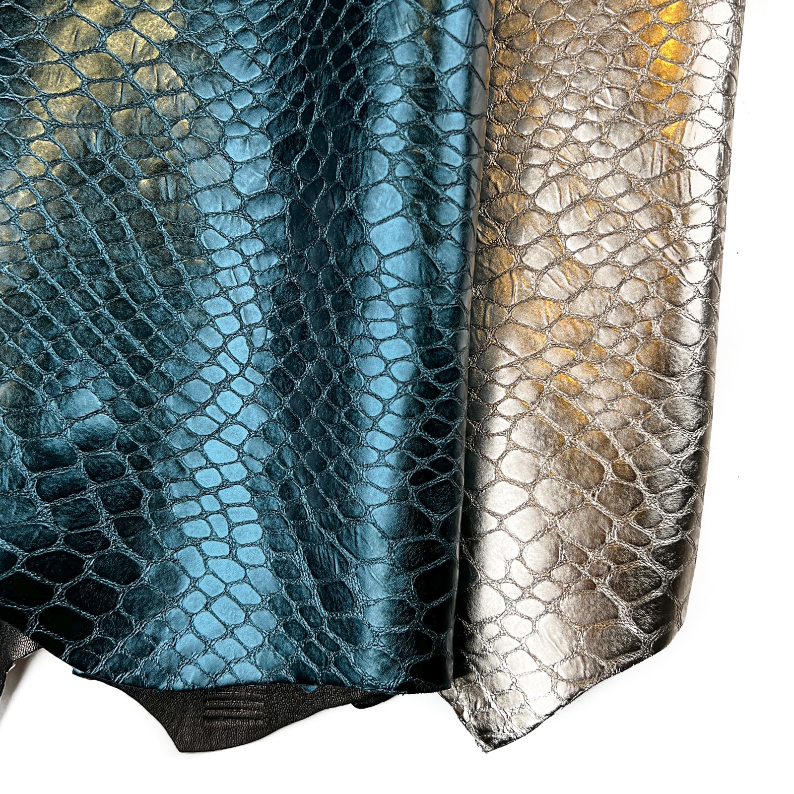 Light Gold And Teal Blue Metallic Lambskin 1mm/2.5oz TEAL & GOLD REPTILE 1505