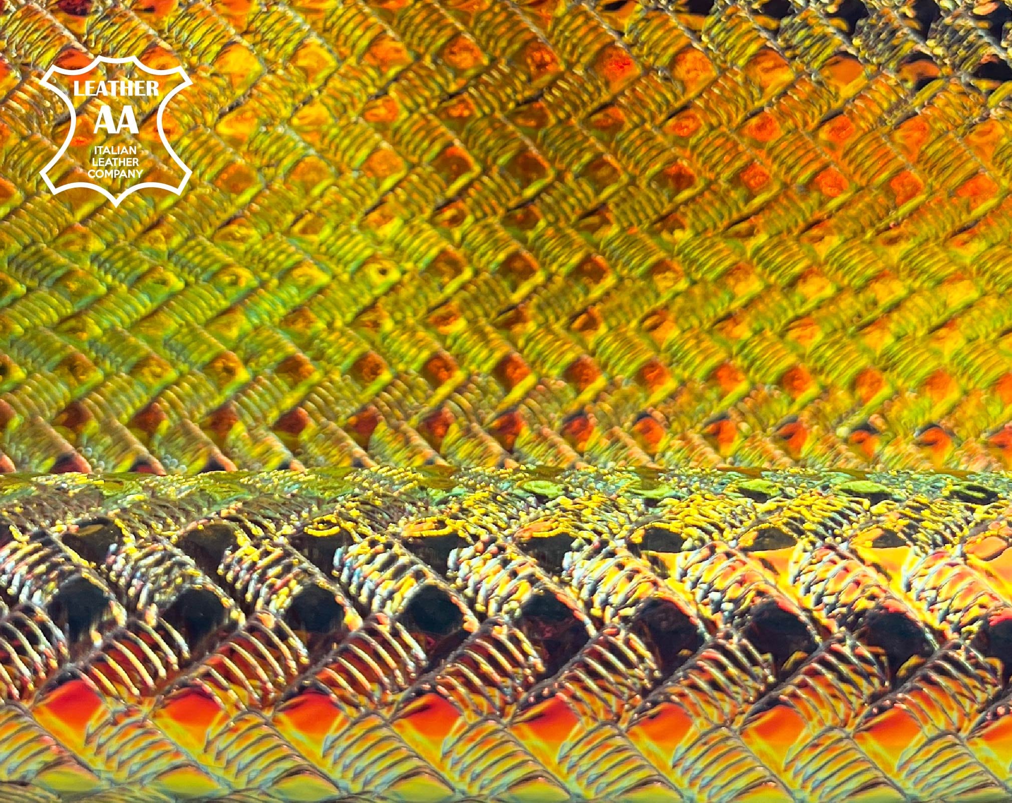 Holographic Lambskin With Shiny Print 1.2mm/3oz / Red HOLO SCALES 1126