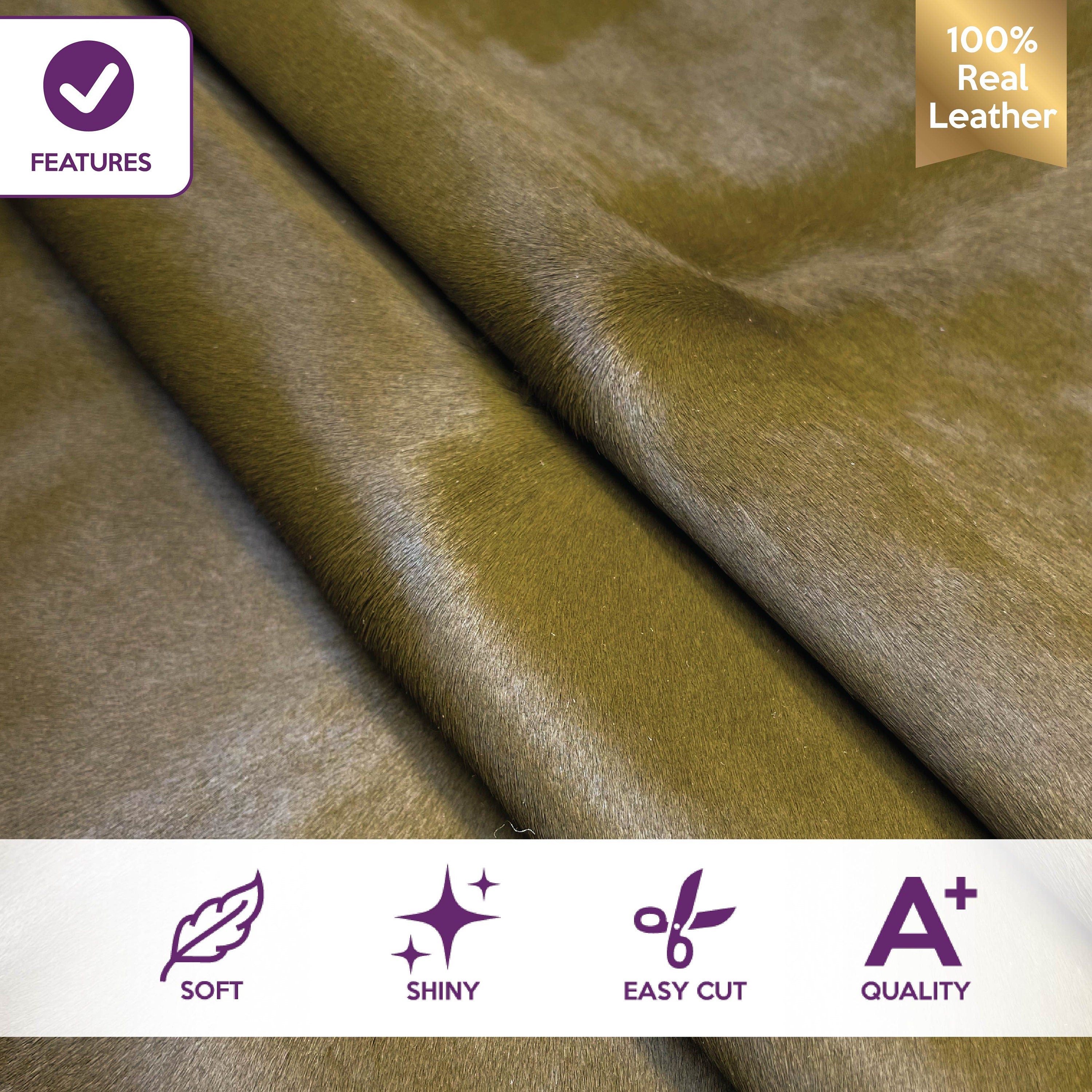 Green Pony Leather Natural Yellow Fur 0.7mm/ 1.75 oz / OLIVE PONY 1319