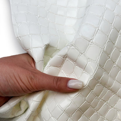White Patent Lambskin With Crocodile Print 1.1-1.2mm WHITE CROCO 1589