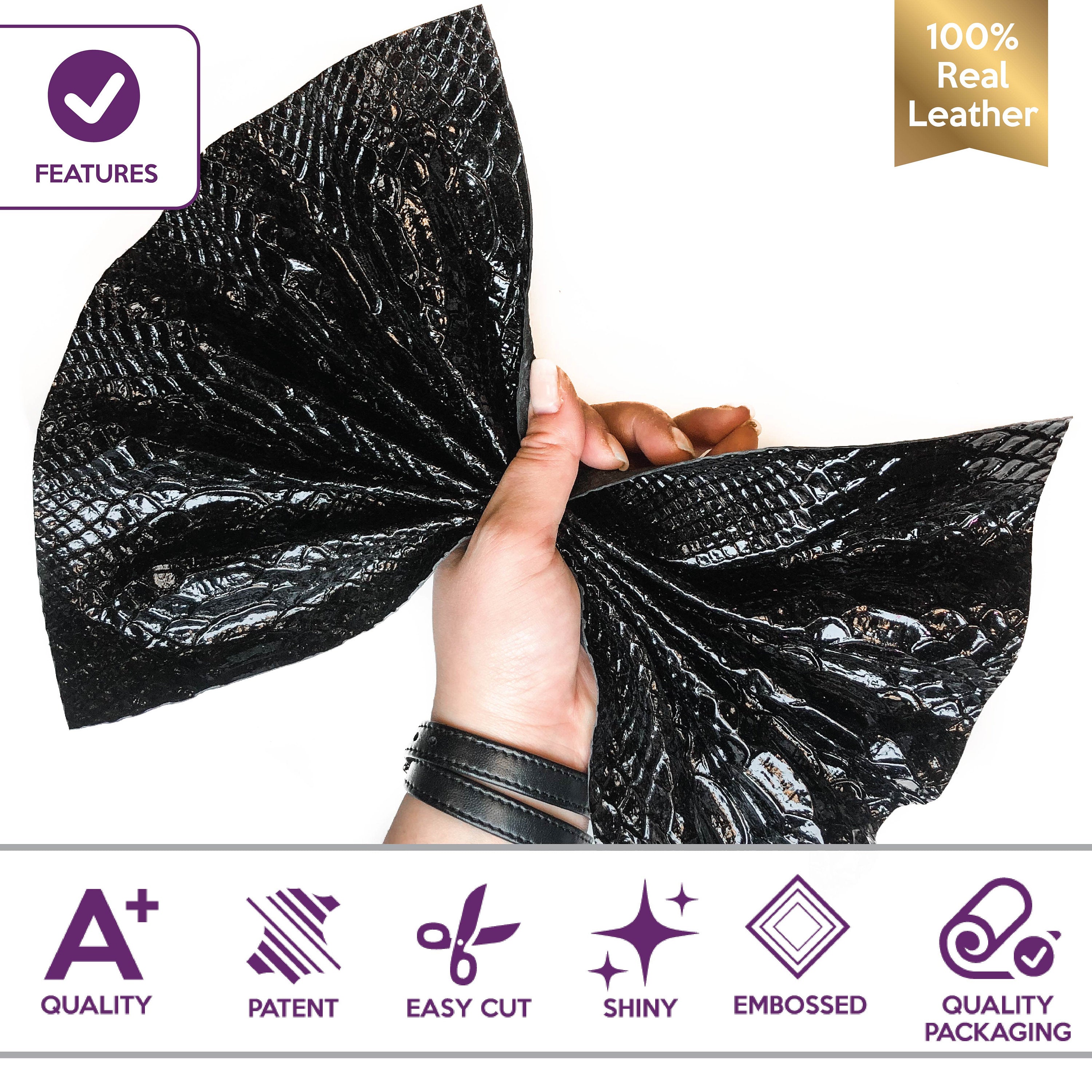 Black Patent Leather Sheets With Print  0.6mm/1.5oz / Patent Snake