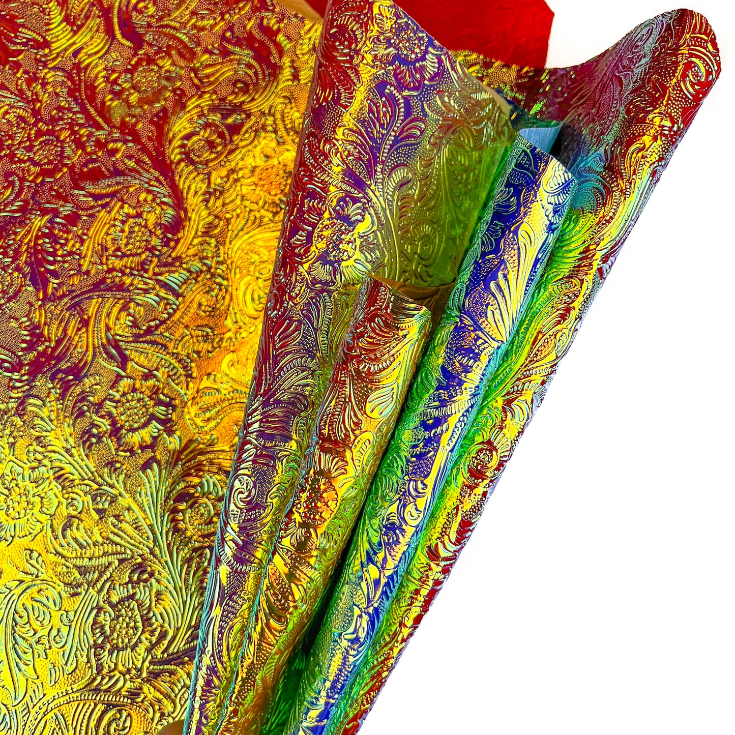 Colorful Rainbow Metallic Jacquard Lambskin 0.6-1mm/1.5-2.5oz HOLO FLOWER MIX 1512