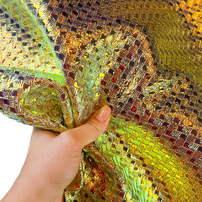 Holographic Lambskin With Shiny Print 1.2mm/3oz / Red HOLO SCALES 1126