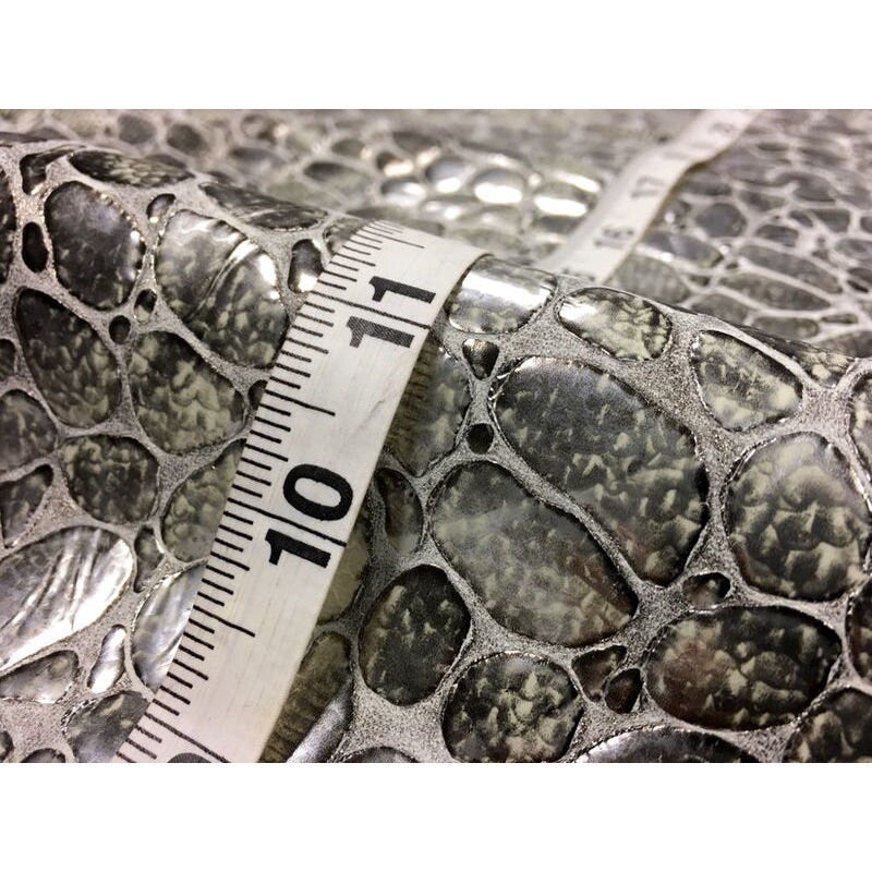 Silver Lambskin Leather With Stones Print 1.2mm/3oz / SILVER STONES