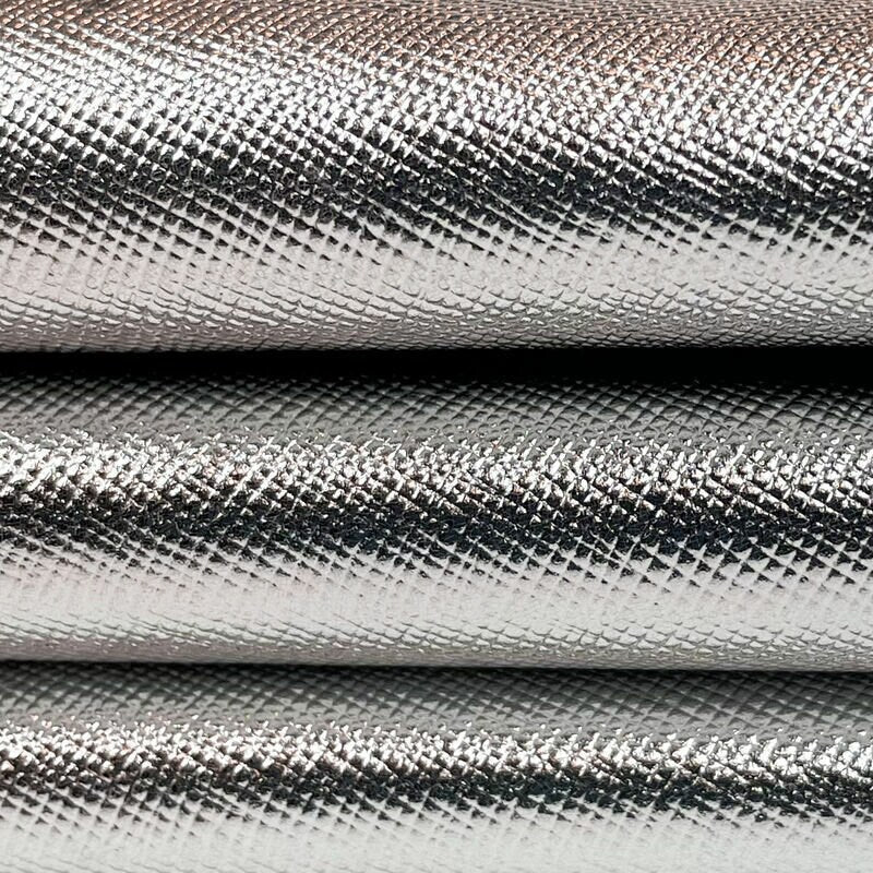 Metallic Silver Lambskin Leather / Cross-Hatch Pattern Technique/ 0.7mm/1.75oz / SILVER SAFFIANO 1083