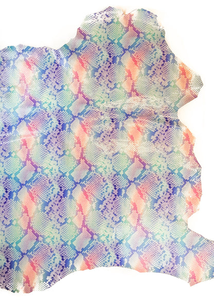 Bright Colors Snake Print Lambskin Leather  0.9mm/2.25oz / COCTAIL SNAKE MIX 1338