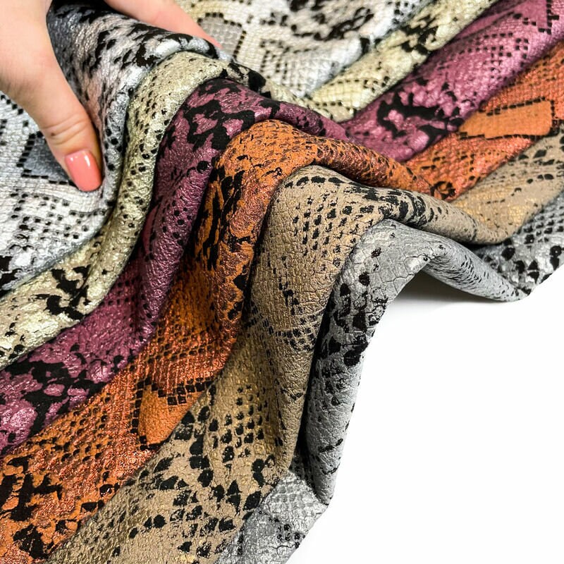 Soft Various Colors Snakeskin Print Lambskin 0.9-1mm/2.25-2.5oz / COLORFUL FOREST SNAKES 1256
