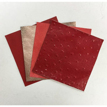 Red & Rose Gold Leather Mix 5x5in Sheets Four Real Pieces