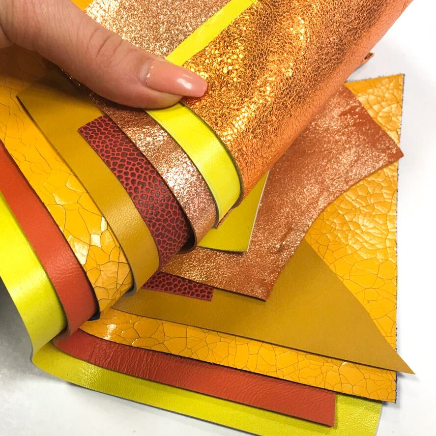 Yellow And Orange Scraps Off Cut Mix Real Leather Renmants